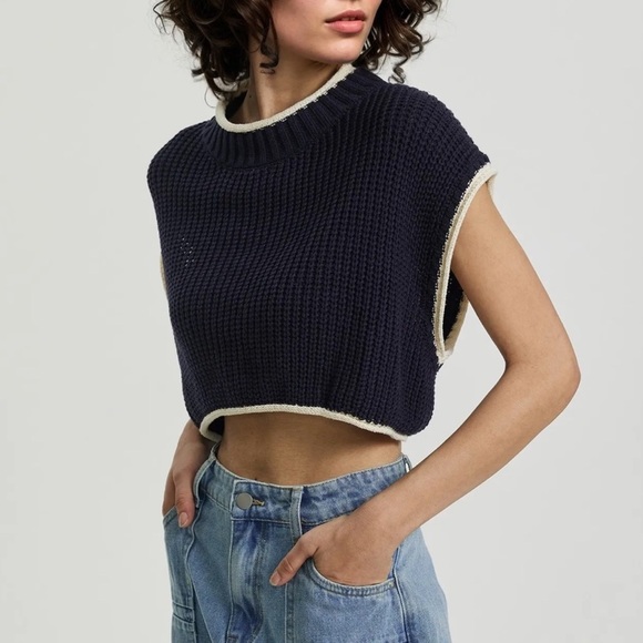 ZARA Navy Knit Crop Open Back Lace Up Sweater 2712/027/250 M - Picture 11 of 11
